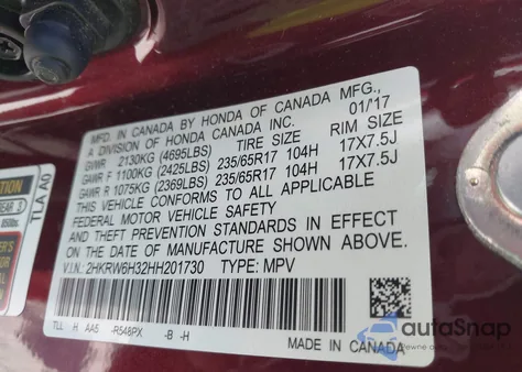 2017 Honda Cr-V Lx from USA, damaged, VIN 2HKRW6H32HH201730